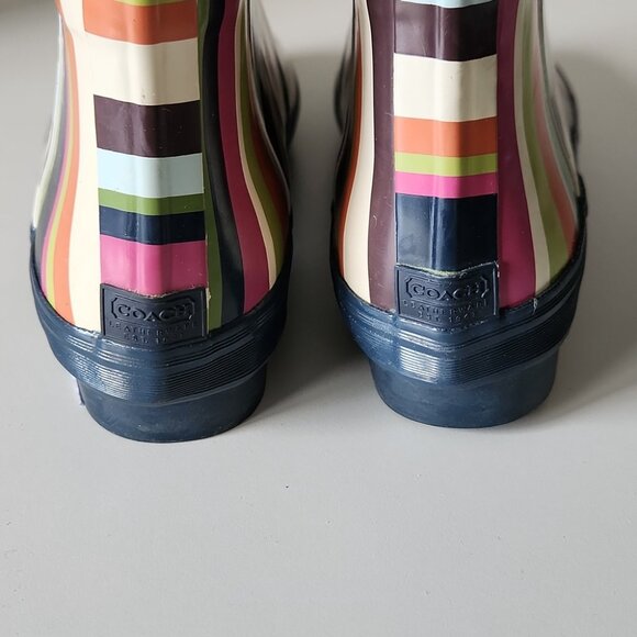 🐆 COACH PAMMIE tall rain boots striped sz 8B - Picture 3 of 4